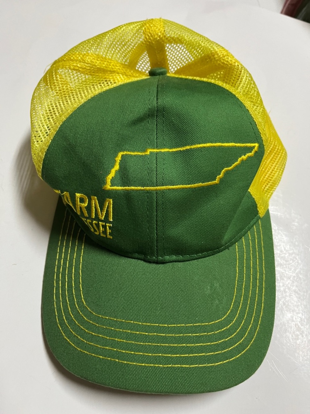 John Deere Farm Tennessee Green and Yellow Mesh Trucker Hat,